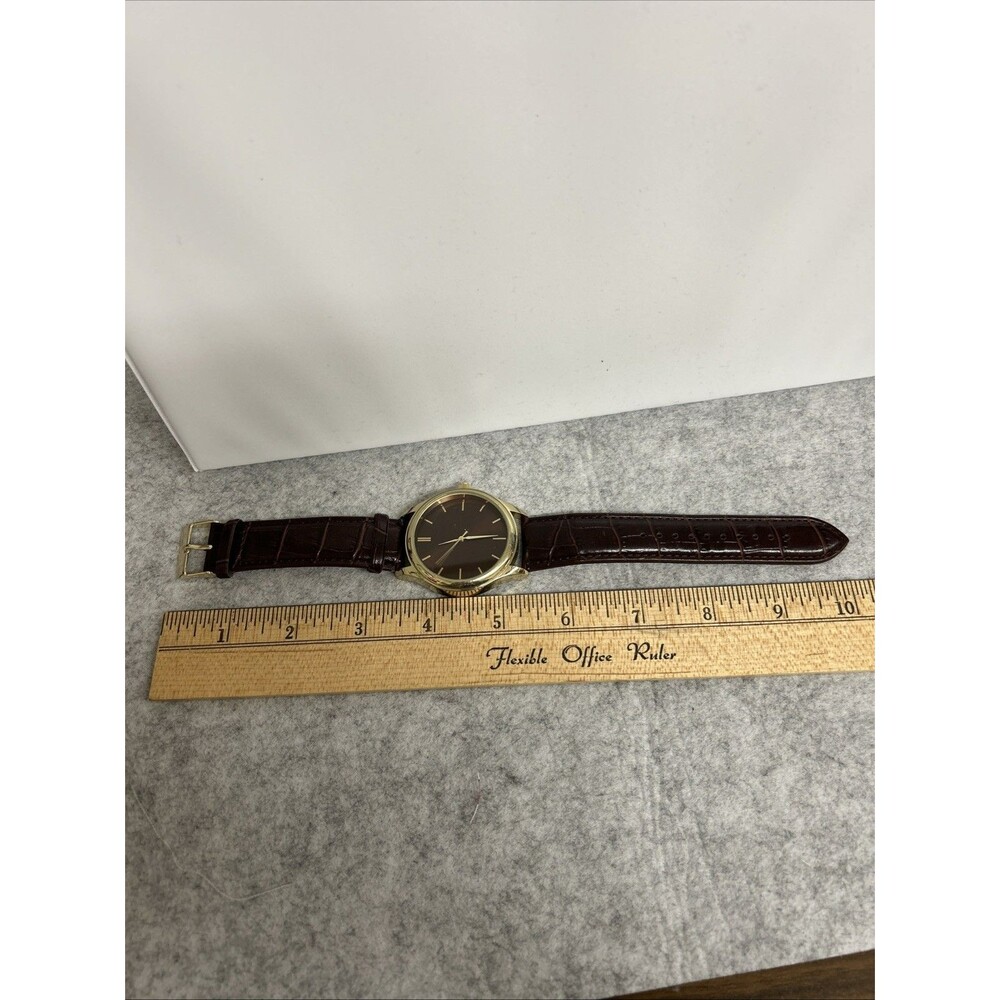 Womens Wrist Watch Brown With Gold Trim Imitation Leather Stainless Steel Back